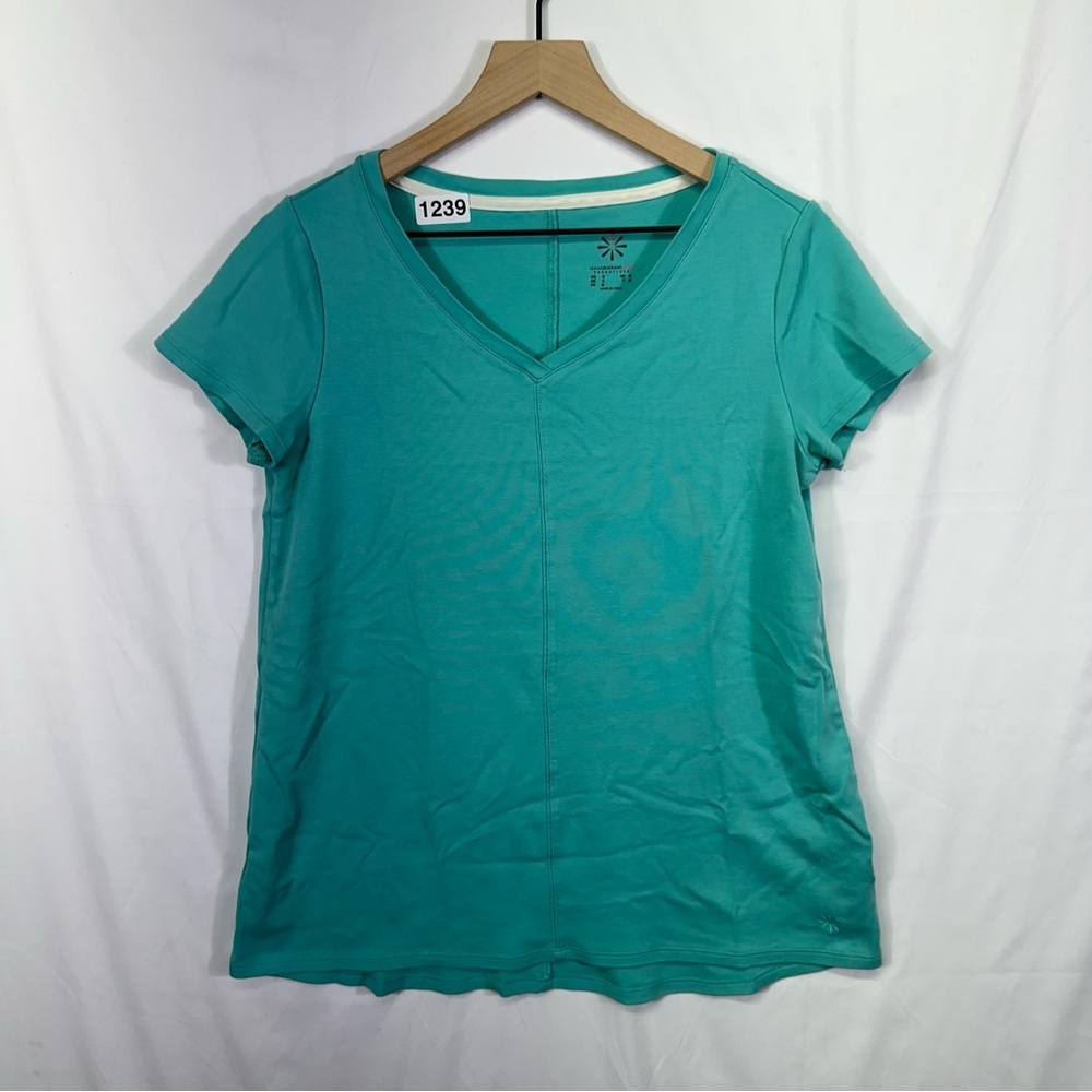 Isaac Mizrahi Live Essentials Teal V-Neck Short Sleeve Top Size S